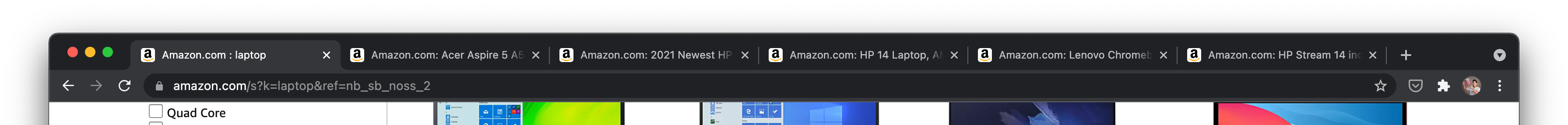 Multiple open tabs while in comparison shopping mode